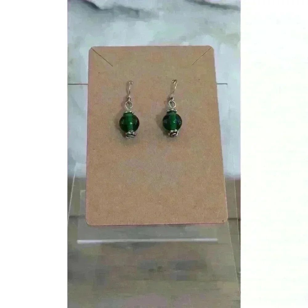 Emerald Green Silver Drop Earrings